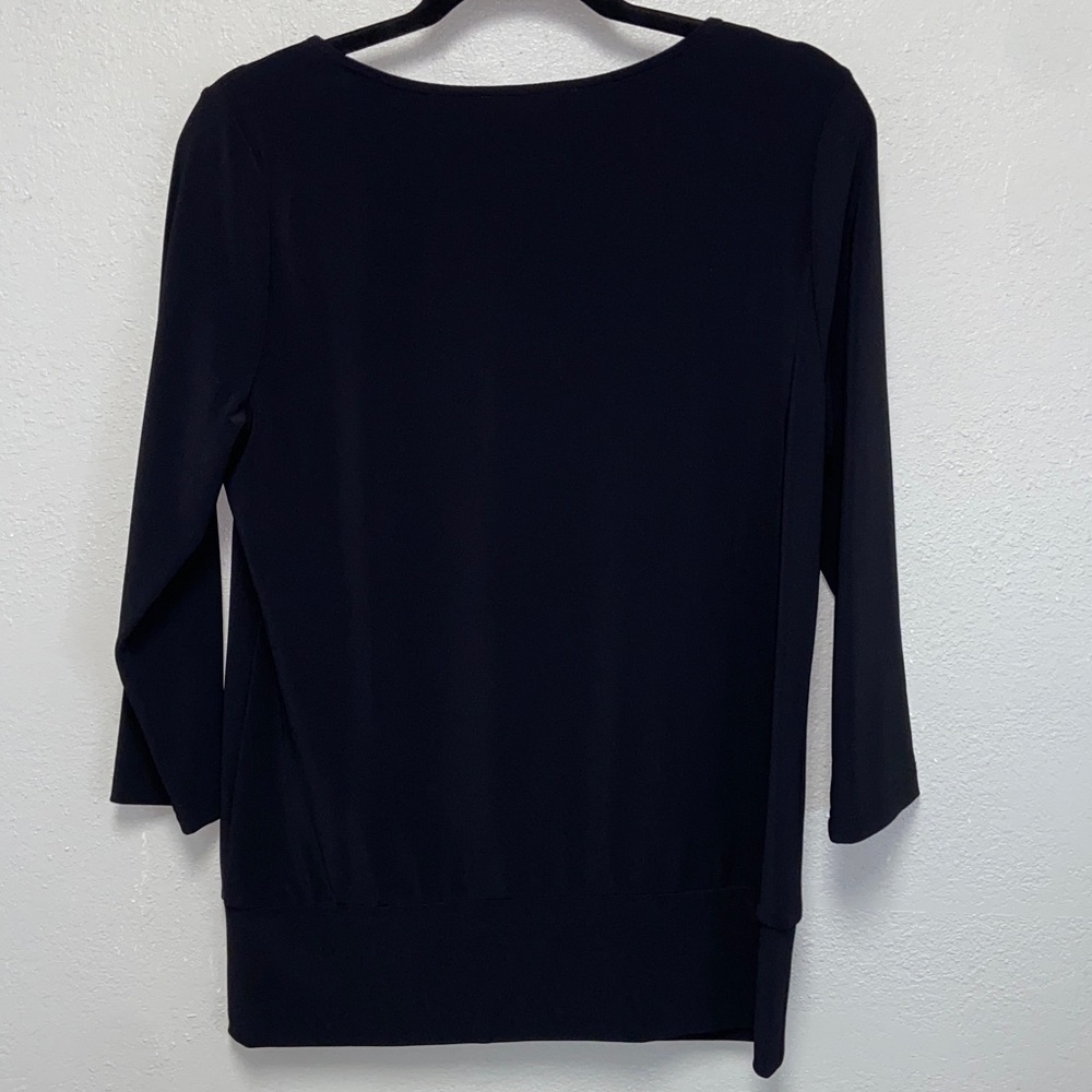 Boston Proper Black Square Neck 3/4 Sleeves Banded Blouson Hem Blouse 3673 - Picture 6 of 10